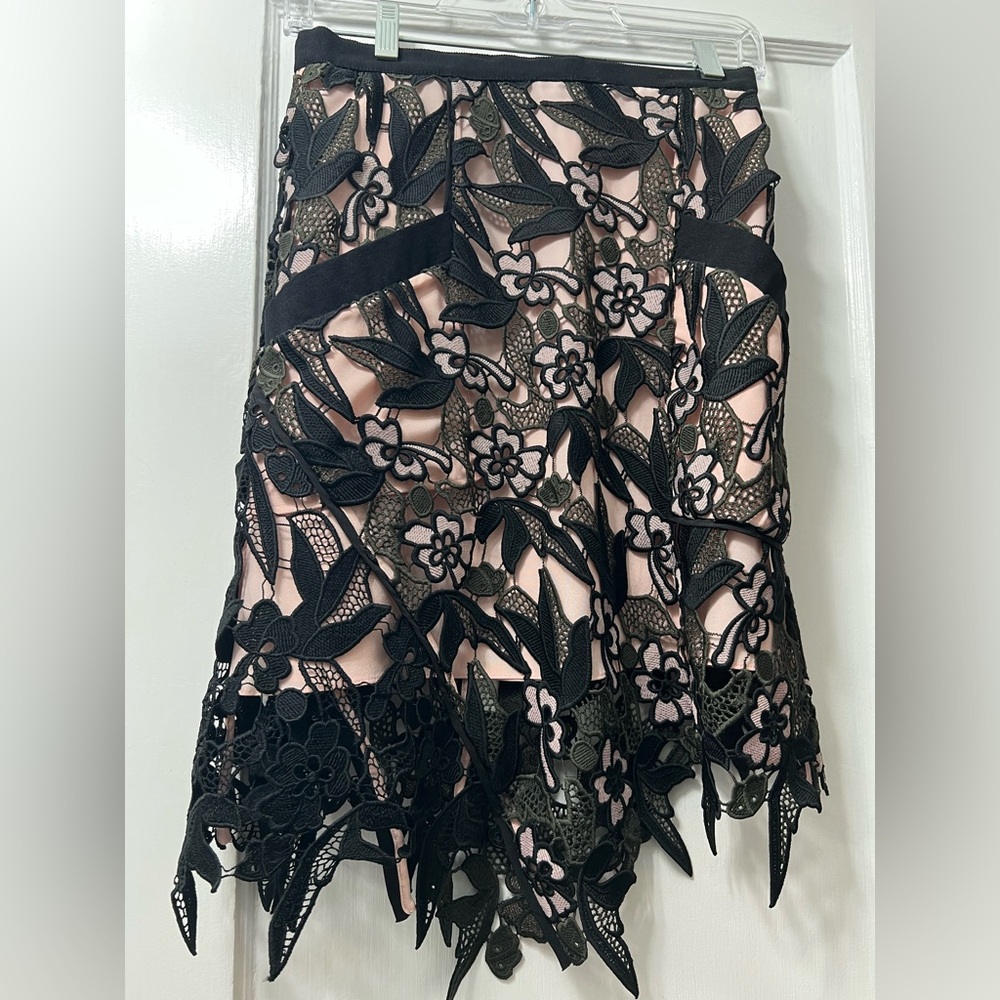 Self-Portrait Asymmetrical Lace Skirt - Black and Pink